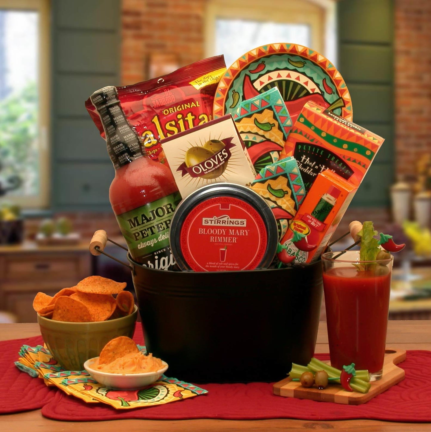 a bloody mary mixer gift basket