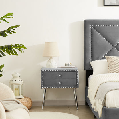 B109 Queen bed with two nightstands, + metal legs with Electroplate