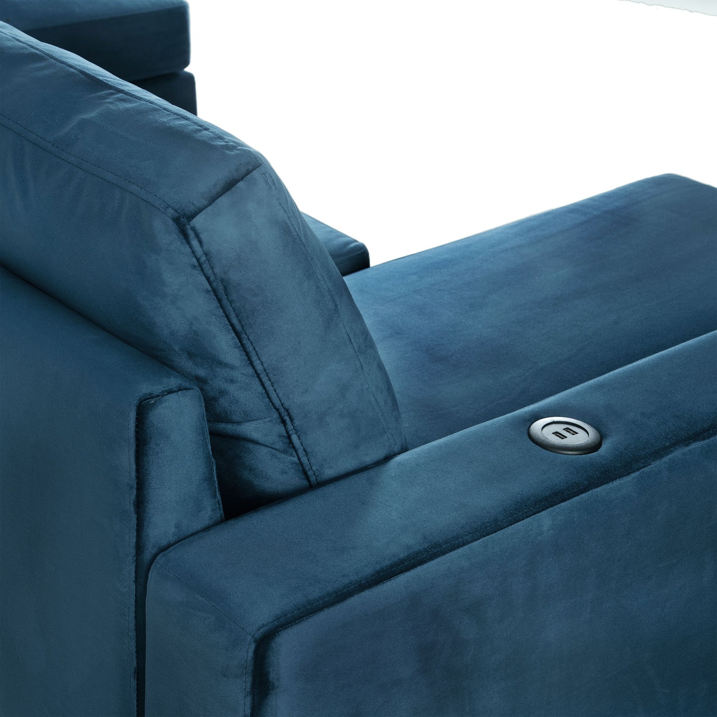 modern l shape sectional sofa with usb charging port, navy