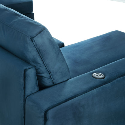 Modern L shape Sectional Sofa With USB Charging Port, Navy