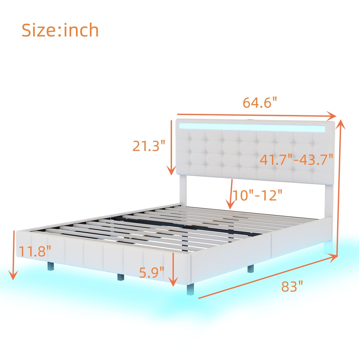 floating bed frame with led lights and usb charging #5