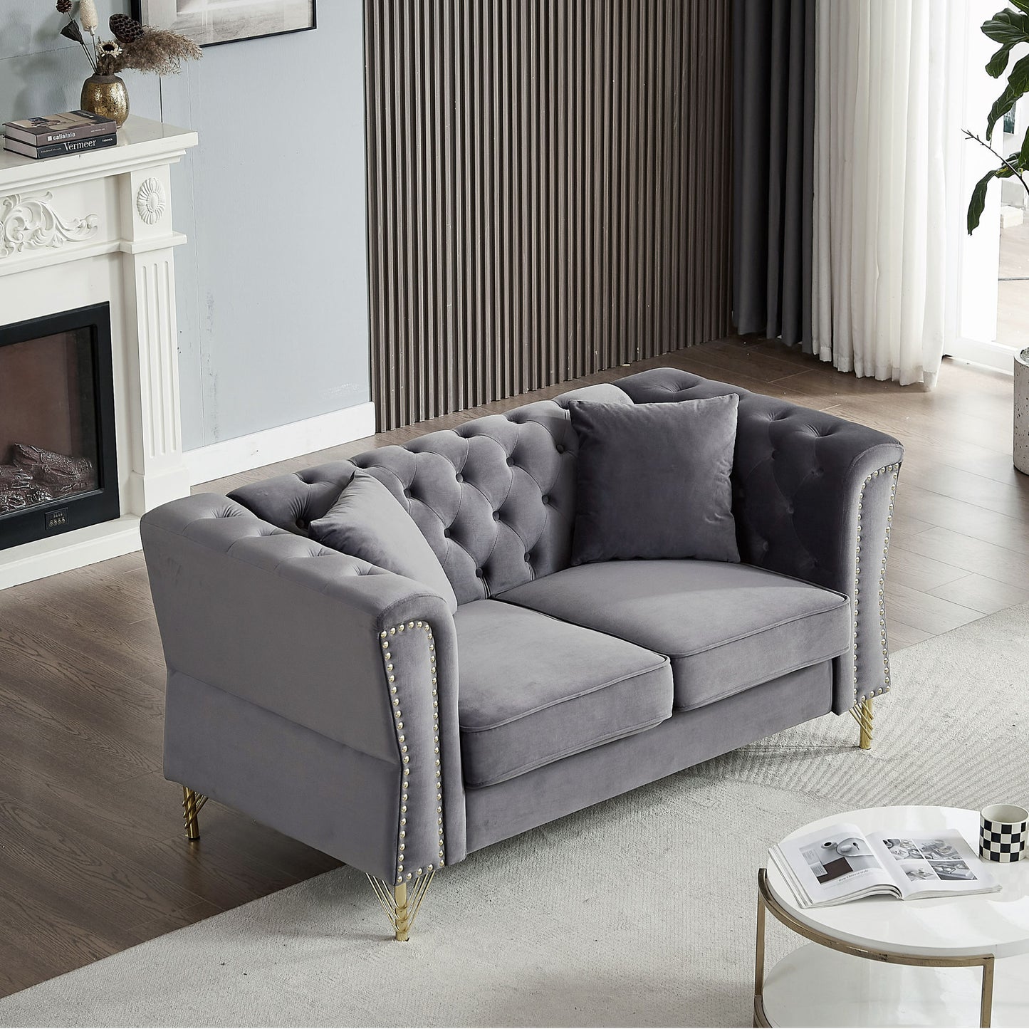 3-seater + 3-seater combination sofa tufted with 4 pillows