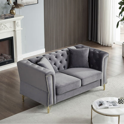 3-seater + 3-seater Combination Sofa Tufted with 4 Pillows