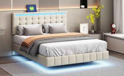 Floating Bed Frame with LED Lights and USB Charging #5