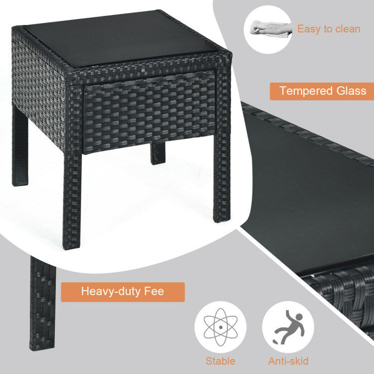 3 pieces outdoor rattan patio conversation set with seat cushions