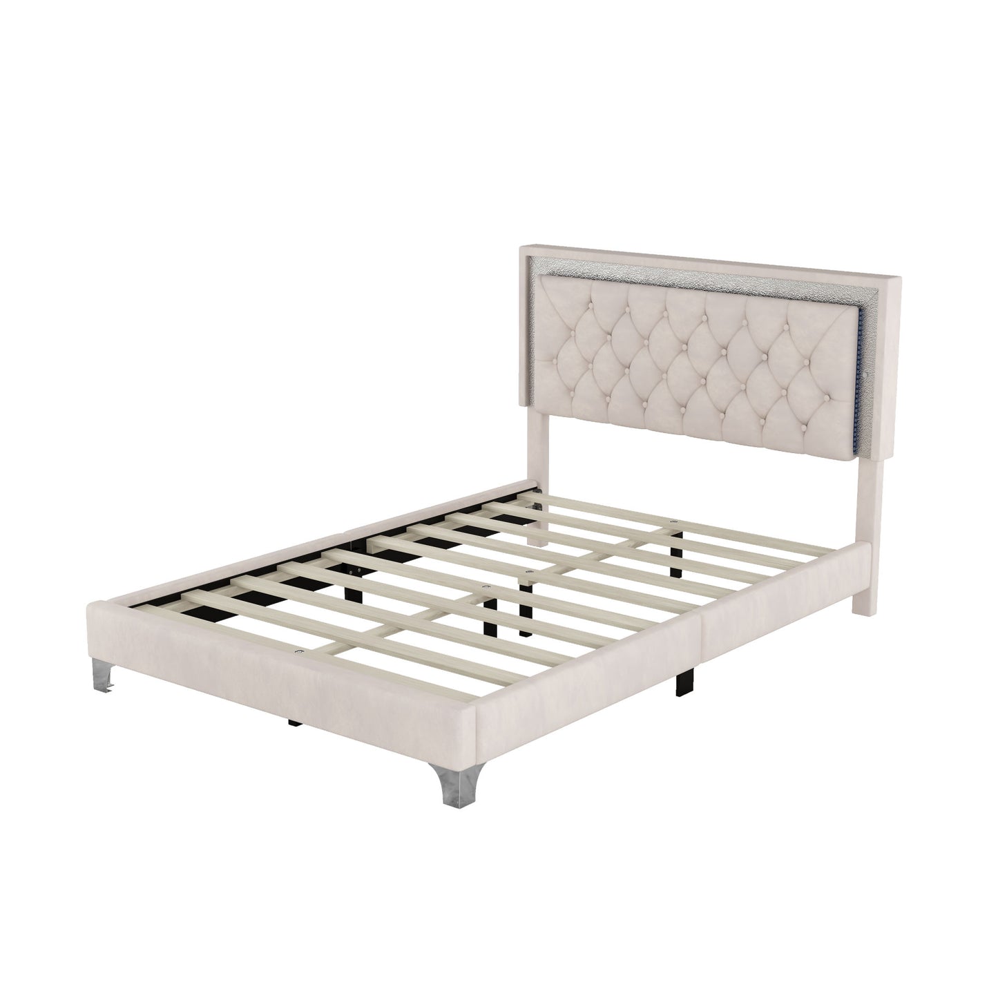 upholstered bed frame with led lights, beige
