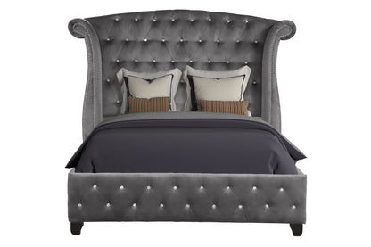 Sophia Modern style Crystal Tufted Queen Bed made with wood in Gray