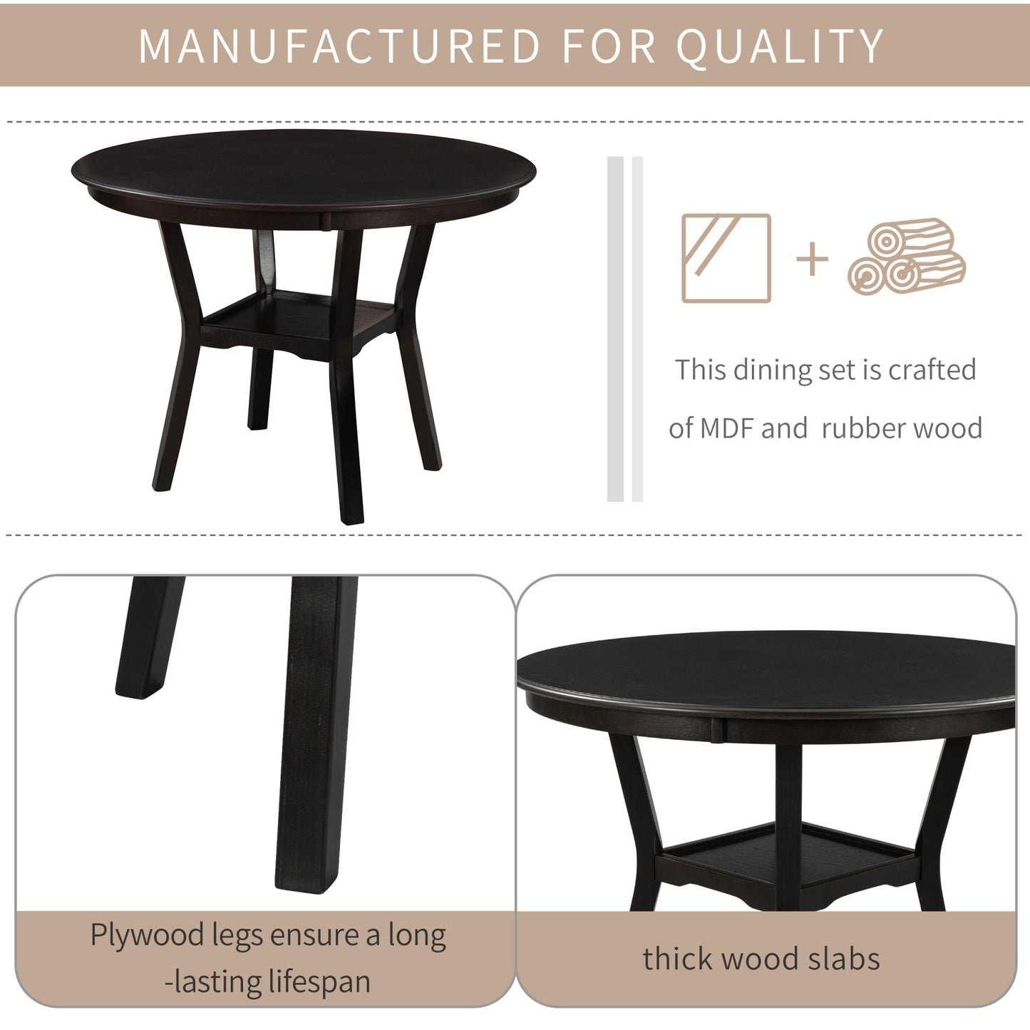 5-piece kitchen dining table set, espresso
