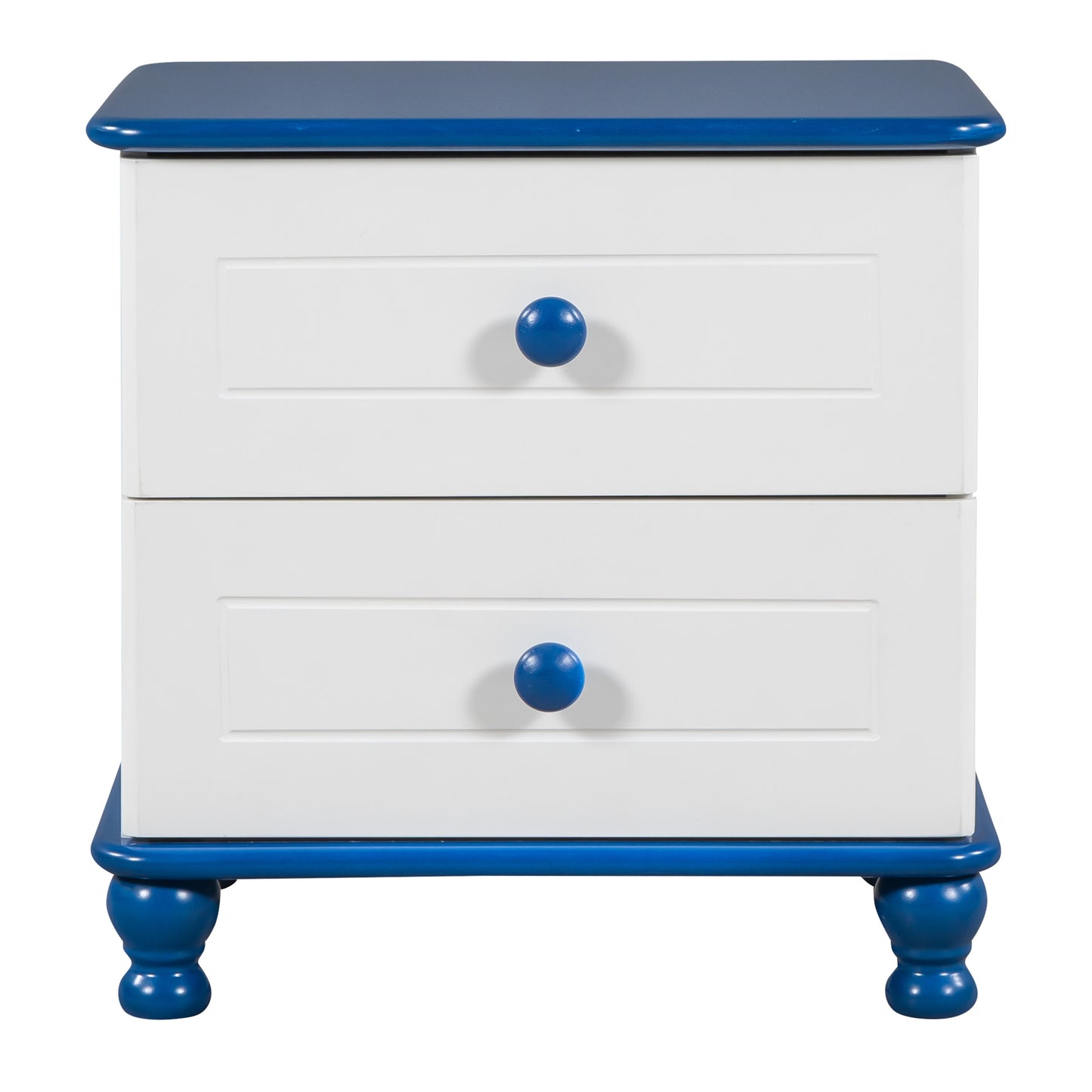 3-pieces boat-shaped platform bed with trundle and two nightstands, white+blue