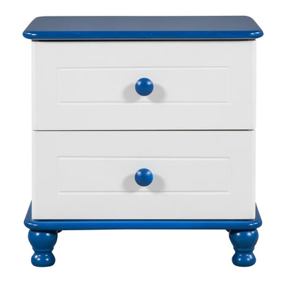 3-Pieces Boat-Shaped Platform Bed with Trundle and Two Nightstands, White+Blue