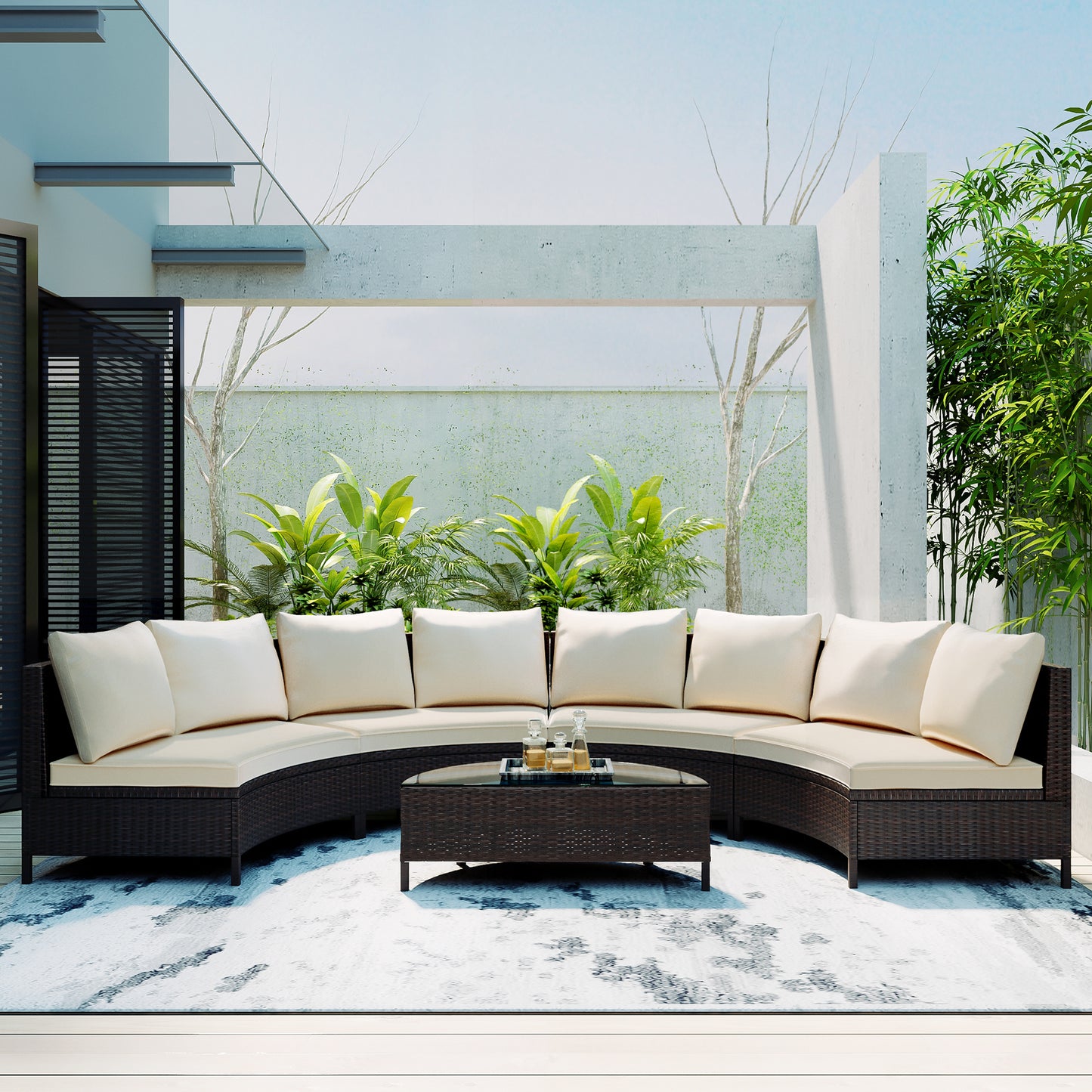 5 pieces all-weather brown pe rattan wicker sofa set