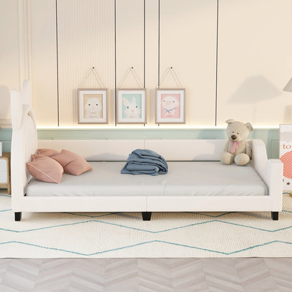 Upholstered Bed with Carton Ears Shaped Headboard, White