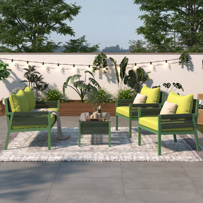 K&K 4-Piece Rope Patio Furniture Set, Fluorescent Yellow & Green
