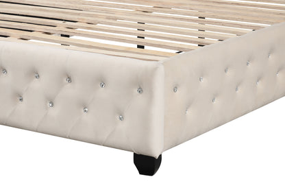Sophia Crystal Tufted  Bed Made with Wood in Cream