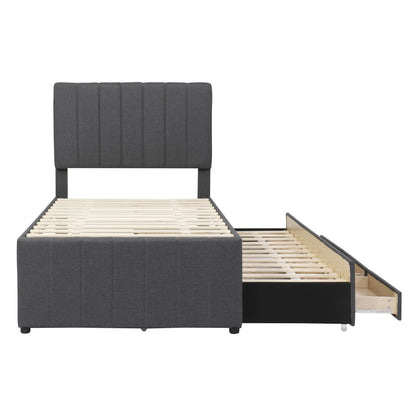 Dana Upholstered Platform Bed with Trundle and 3 Drawers, Gray