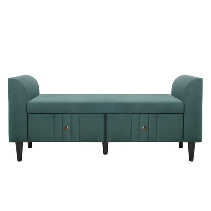 4-Pieces Upholstered Bedroom Sets with Two Nightstands and Storage Bench-Green