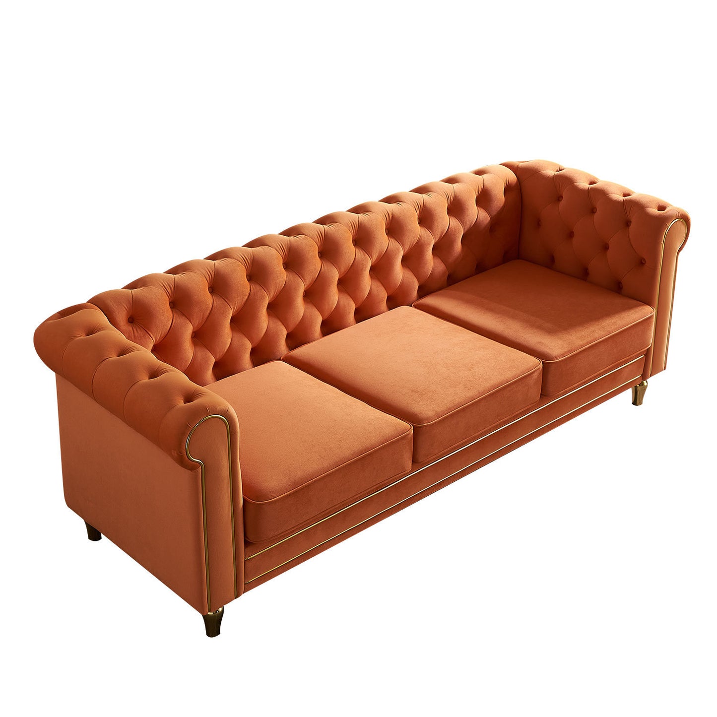 chesterfield velvet sofa, orange