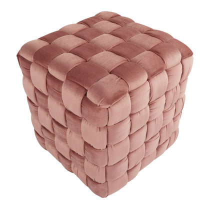 Square Braided 16" Ottoman in Blush Pink Velvet by LumiSource