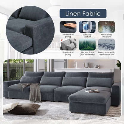 U_Style Modern Large L-Shape Feather Filled Sectional Set, Grey