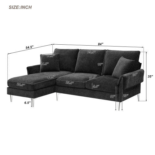 chenille l-shaped sofa with 2 pillows