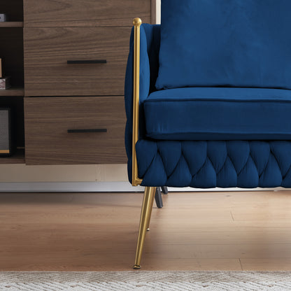 Fiona Fluffy Tufted Upholstered Sofa Set, Blue Velvet