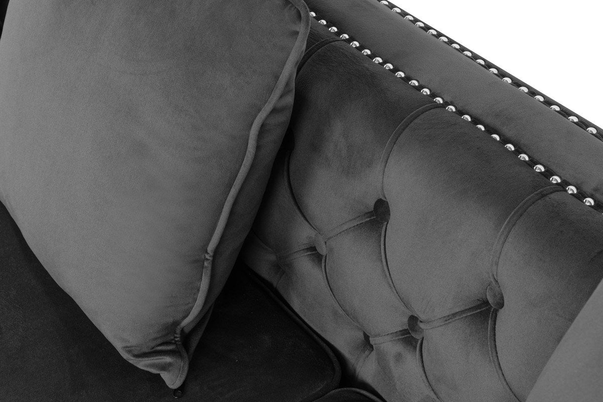 ryan velvet reversible sectional sofa chaise, dark grey