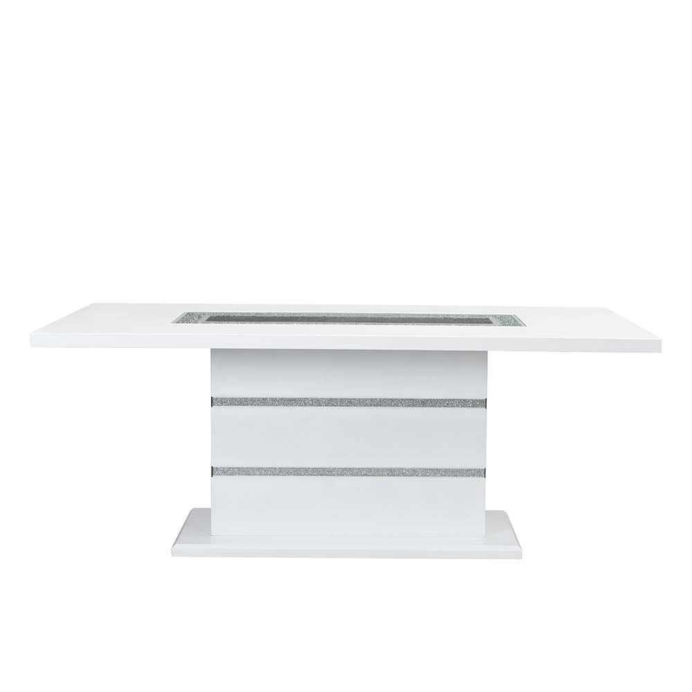acme elizaveta dining table, gray velvet, faux crystal diamonds &white high gloss finish