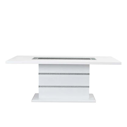 ACME Elizaveta Dining Table, Gray Velvet, Faux Crystal Diamonds &White High Gloss Finish
