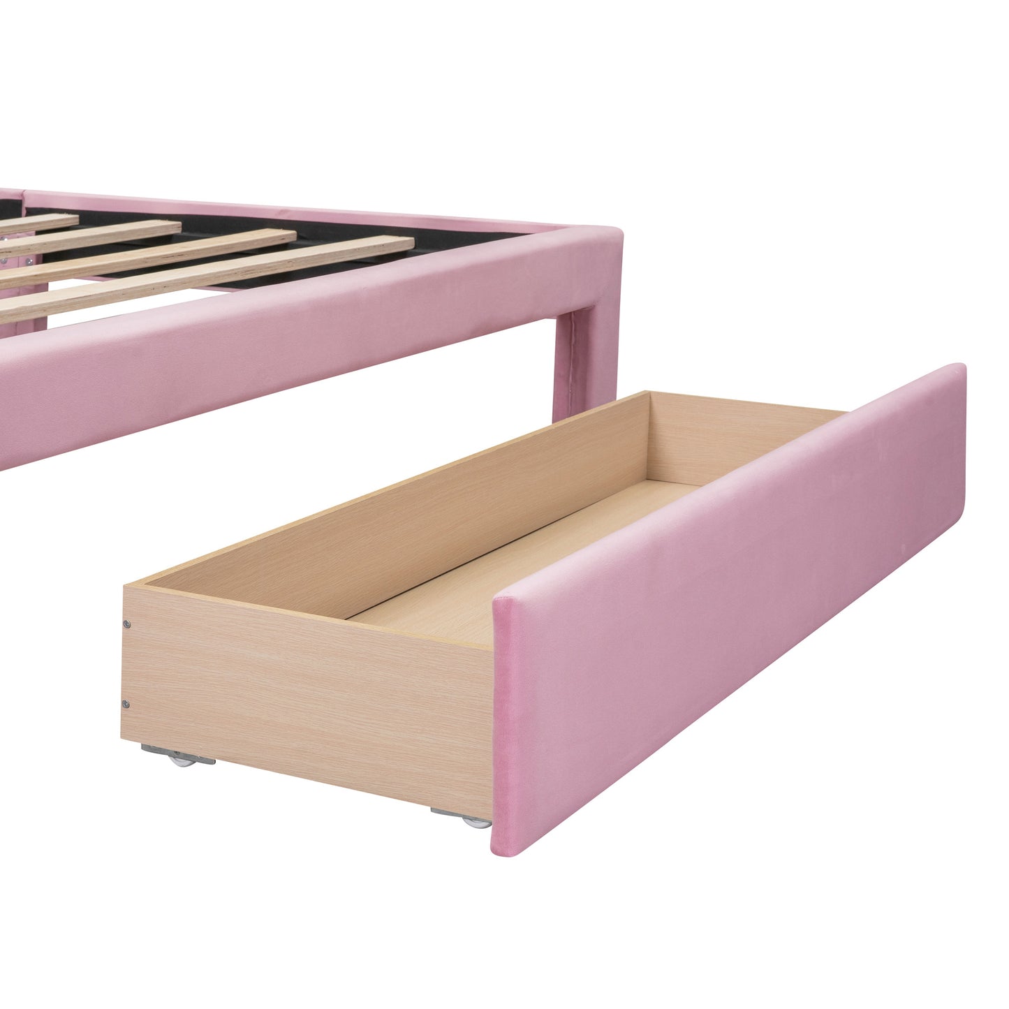 velvet upholstered storage bed with a big drawer - pink