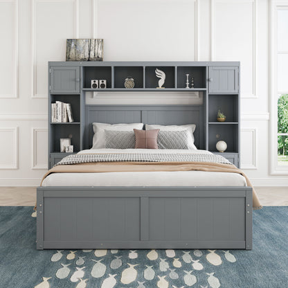 Elegant and Functional Bed with 4 Drawers and All-in-One Cabinet and Shelf, Grey