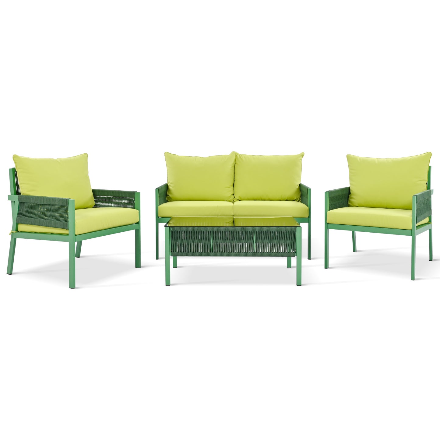 k&k 4-piece rope patio furniture set, fluorescent yellow & green