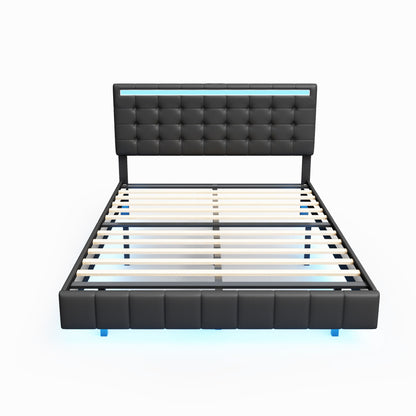 Floating Bed Frame with LED Lights and USB Charging #5