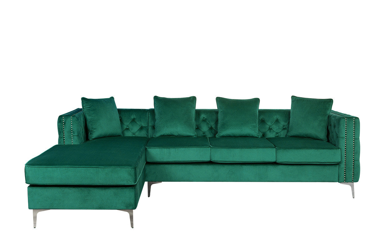 ryan reversible sectional sofa chaise, green velvet