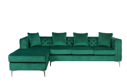 Ryan Reversible Sectional Sofa Chaise, Green Velvet
