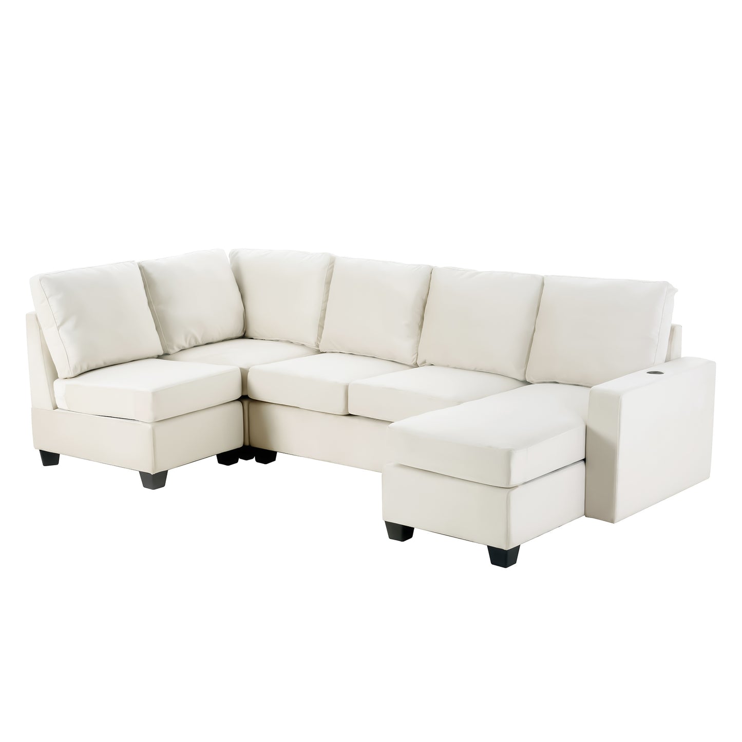 modern l shape sectional sofa with usb charging port, cream