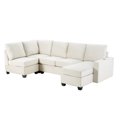 Modern L shape Sectional Sofa With USB Charging Port, Cream