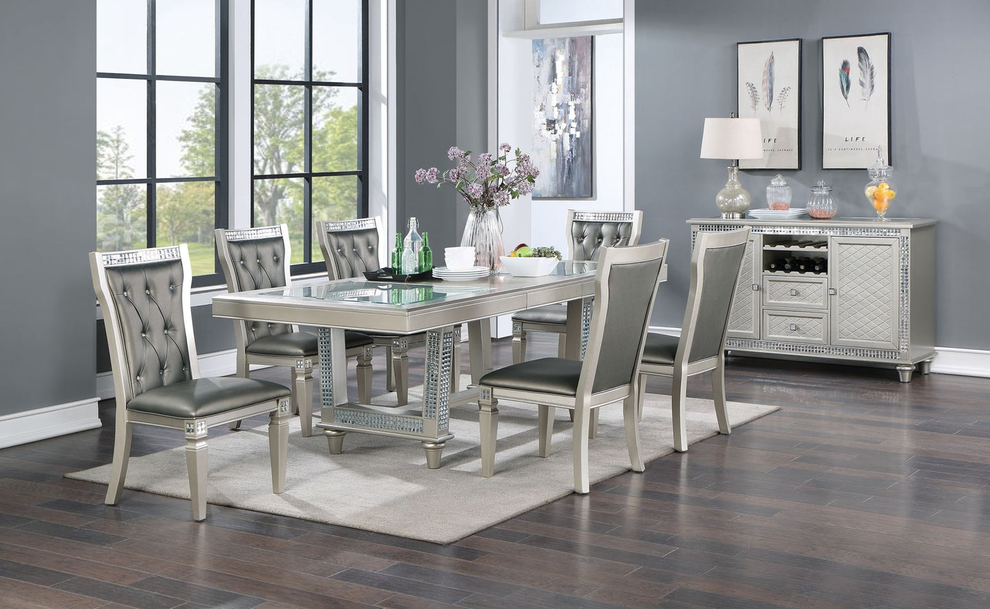 leaf silver hue glass top dining table
