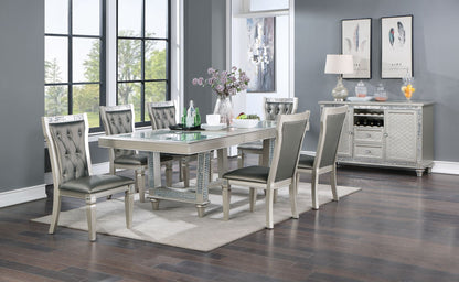 Leaf Silver Hue Glass Top Dining Table