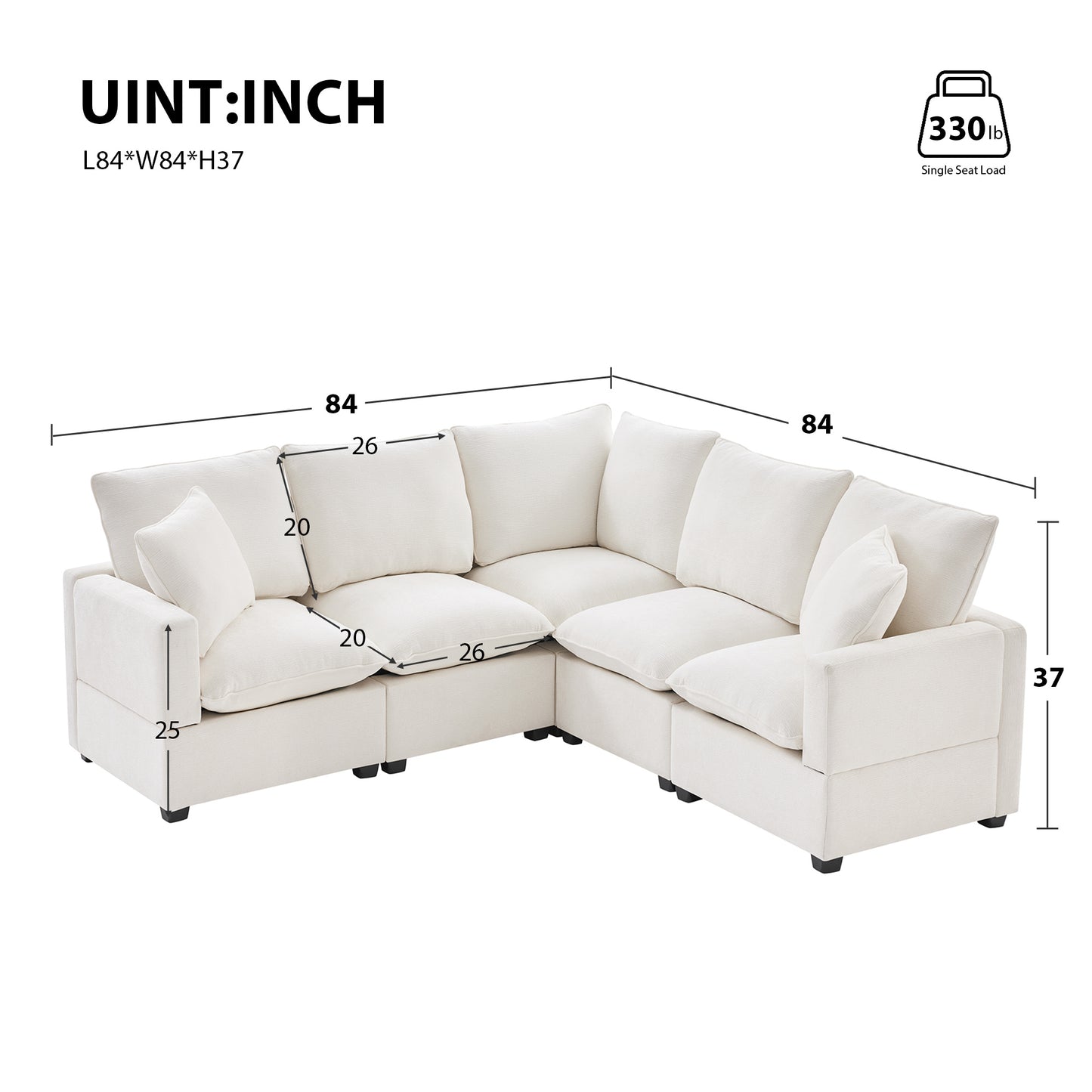 chenille sectional couch set with 2 pillows included