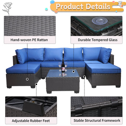 7-Piece PE Rattan Wicker Cushioned Sofa Sets and Coffee Table