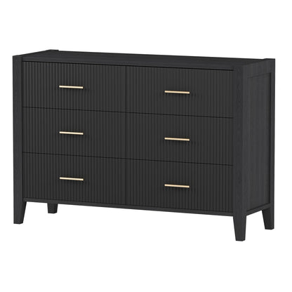 6 Drawer Dresser with Metal Handle, Black