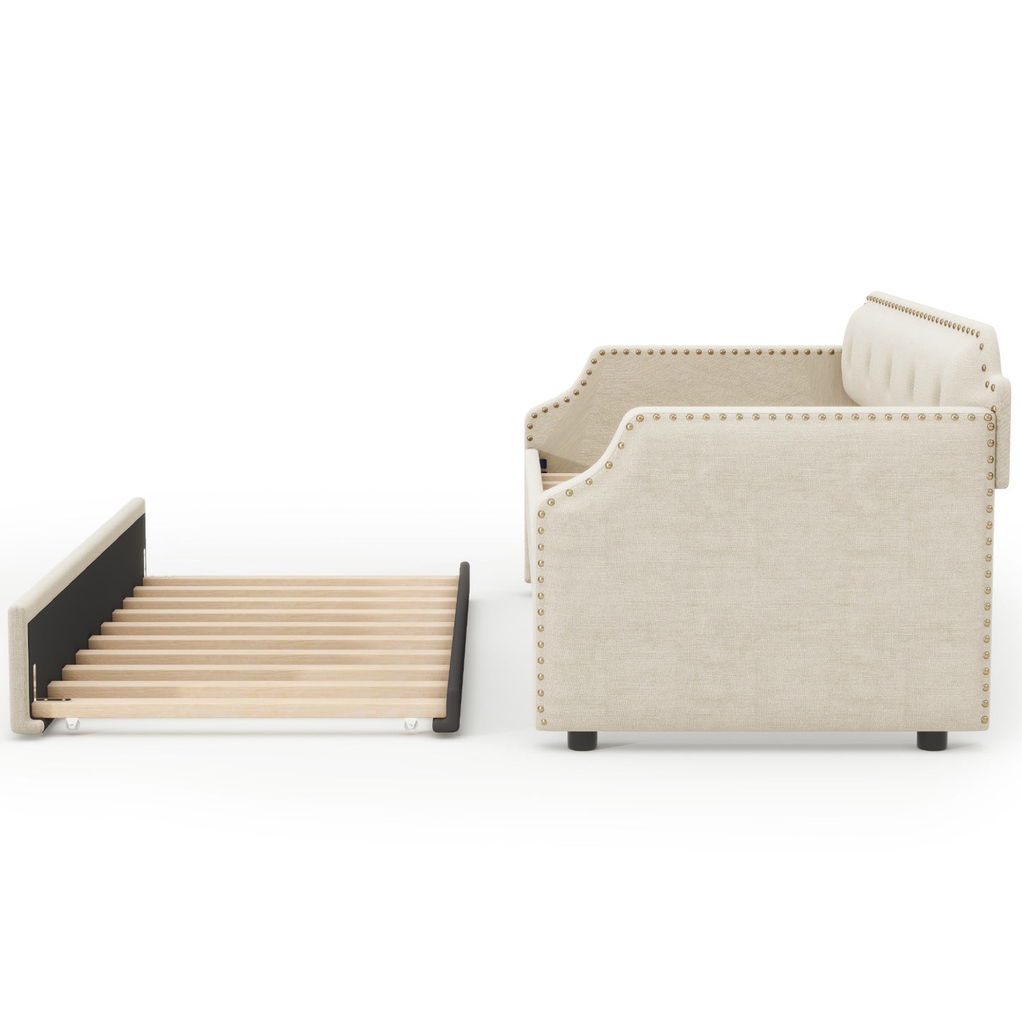 lizzy upholstered bed with trundle, beige