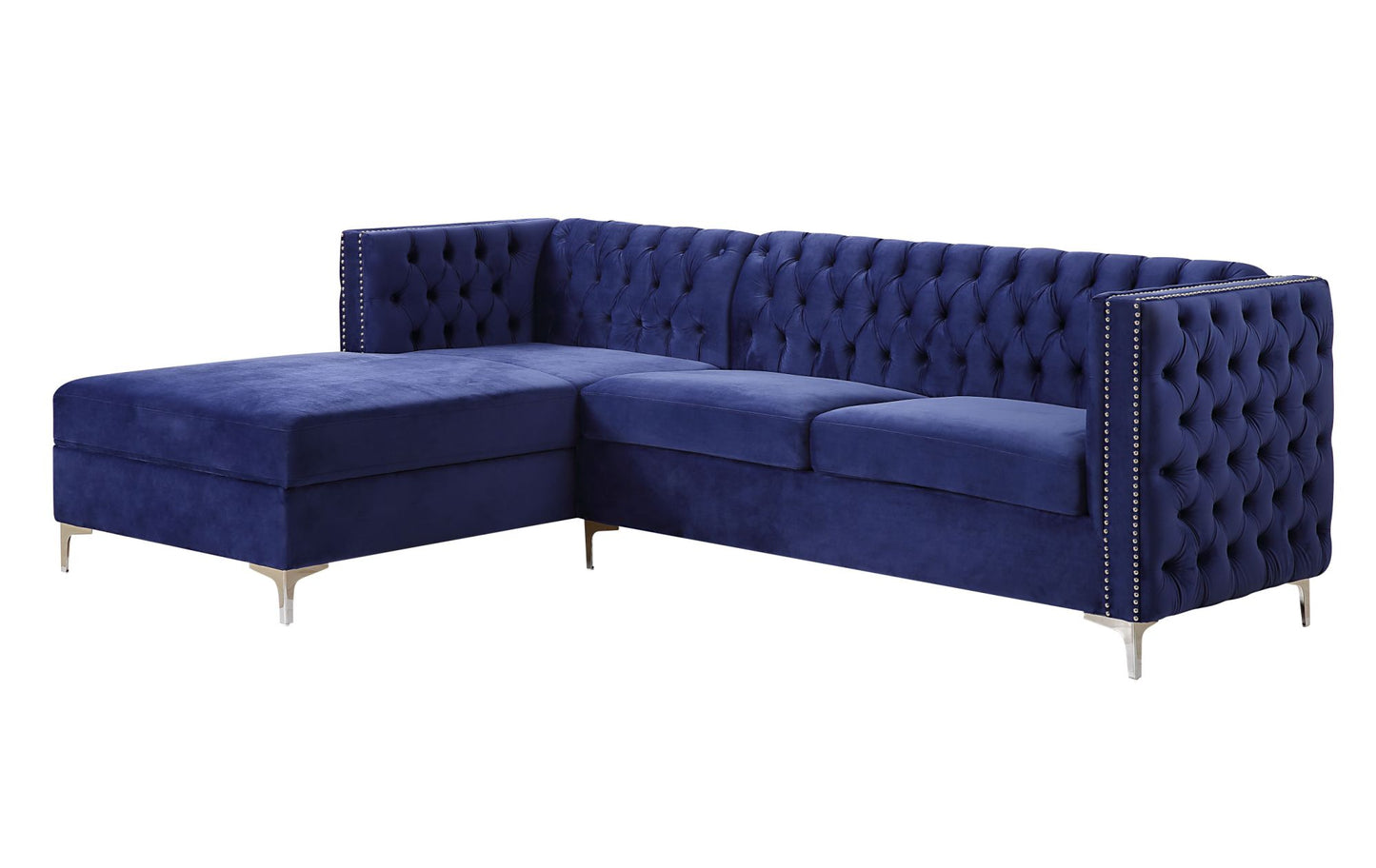 acme sullivan sectional sofa with storage, navy blue velvet