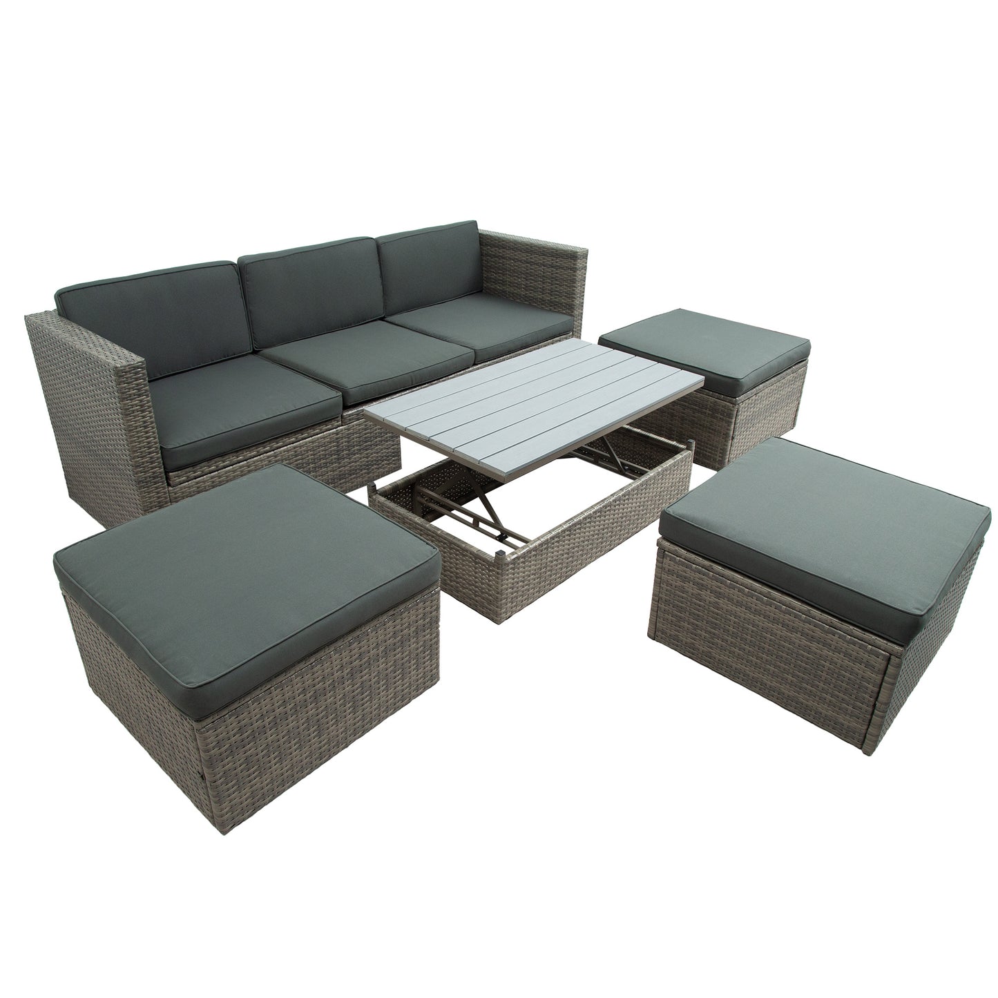 5-piece patio wicker sofa set cushions; ottomans and lift top coffee table included