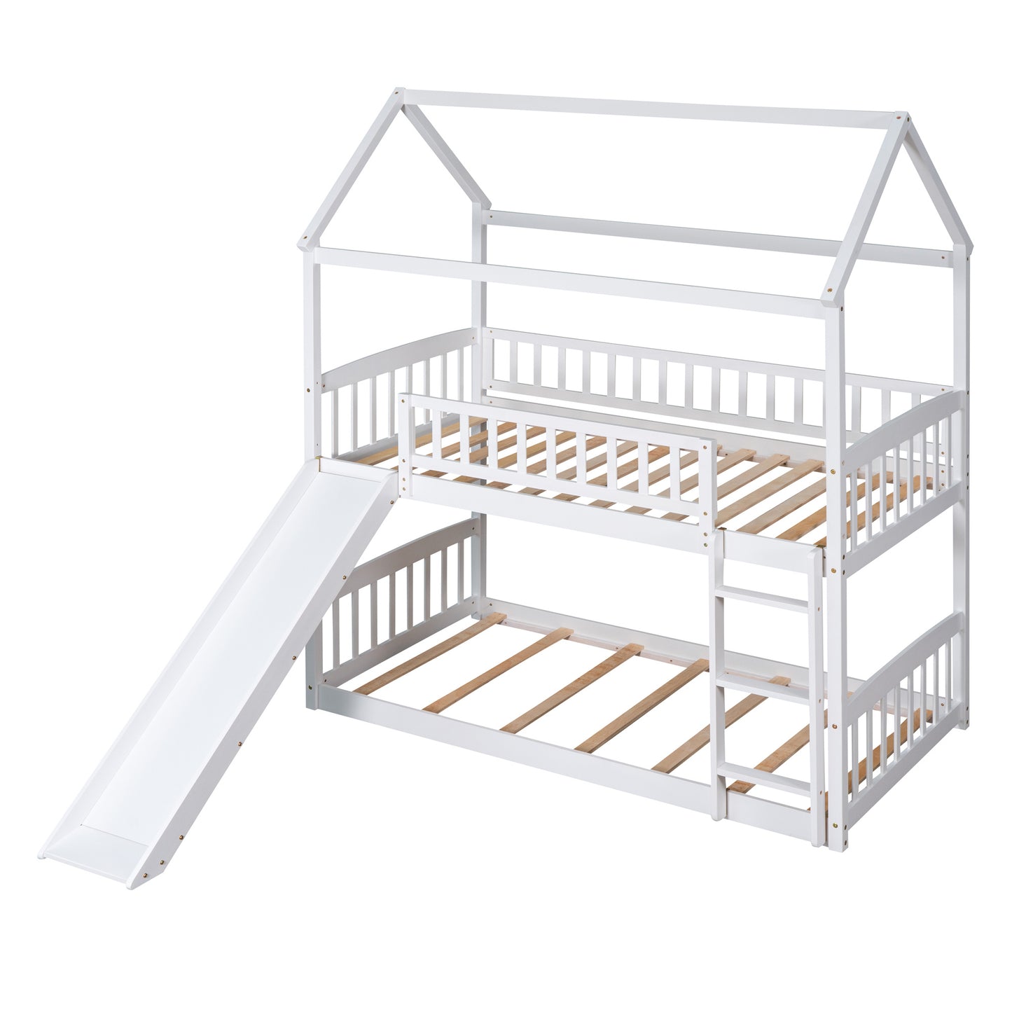 twin over twin bunk bed with slide, white