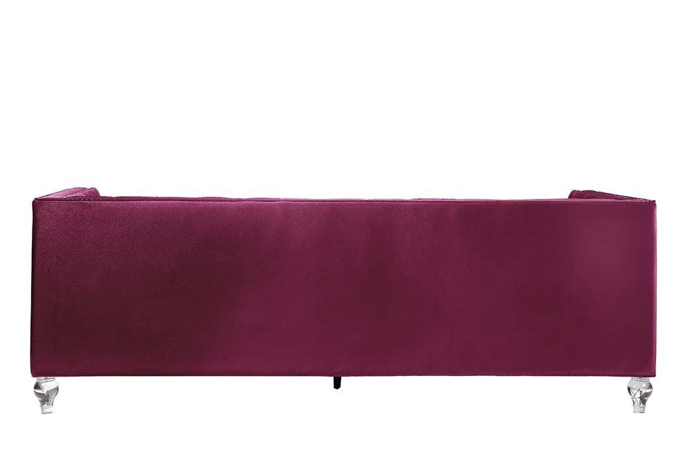 acme heibero sofa w/2 pillows, burgundy velvet