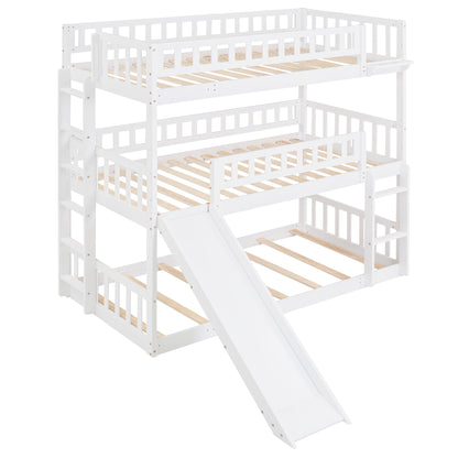 Twin-Over-Twin-Over-Twin Triple Bed with Built-in Ladder and Slide