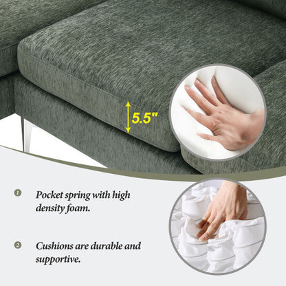 Chenille L-Shaped Sofa with 2 Pillows