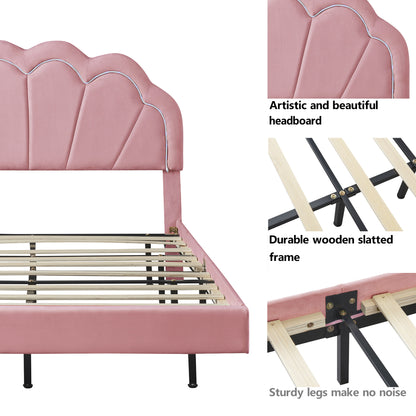 2-Pieces Upholstered LED Platform Bed with Storage Ottoman-Velvet