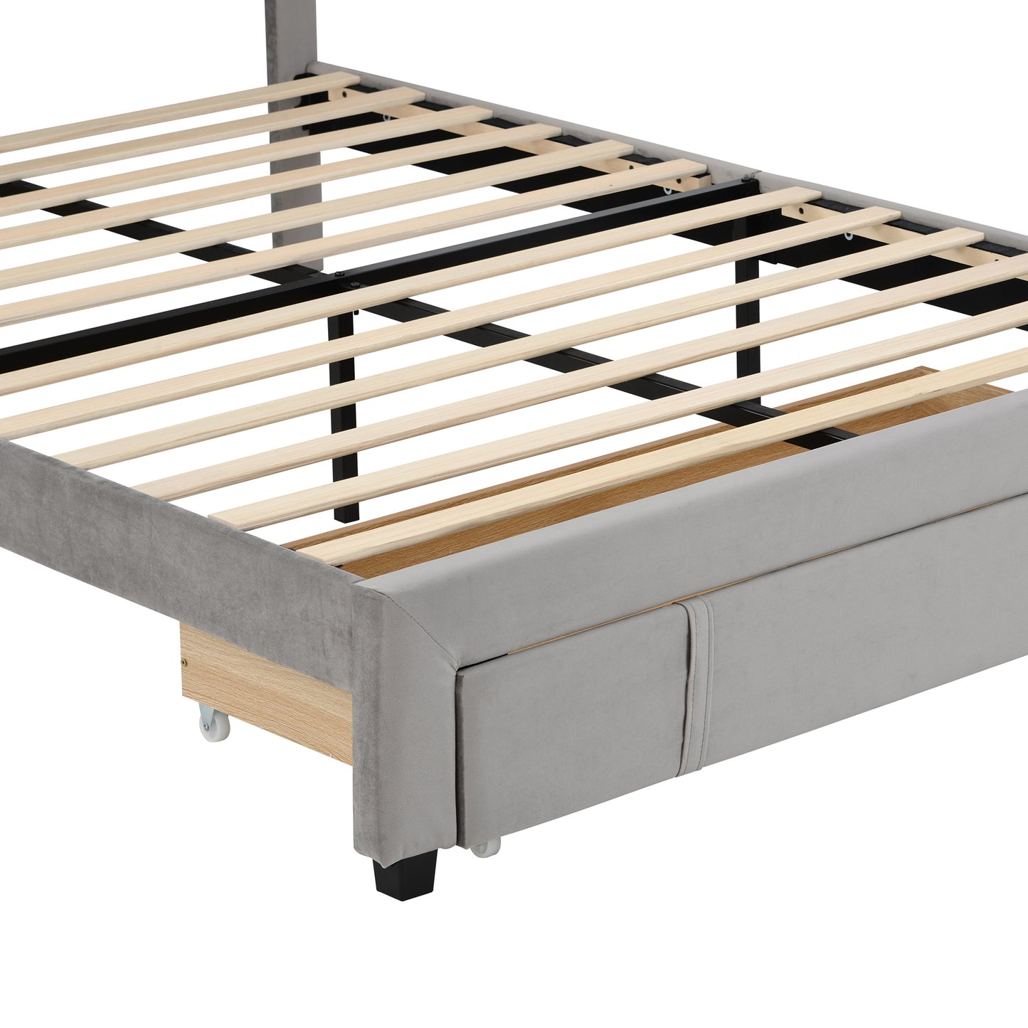 queen size storage bed velvet upholstered platform bed with a big drawer